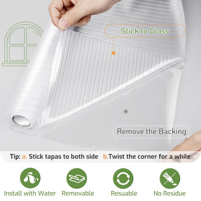 LUTE Reeded Glass Window Privacy Film, Frosted Glass Film, Removable 3D Decorative Decals Sun Blocking Anti UV Door Window Cover, No Glue Static Cling Vinyl for Bathroom Home Office, 17.5" x 78.7"