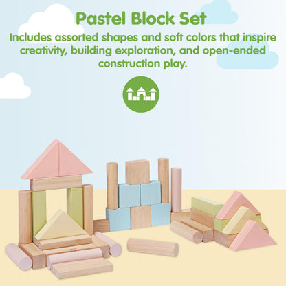 PlanToys 40 Piece Unit Block Building and Construction Block Set (5507) | Pastel Color Collection |Sustainably Made from Rubberwood and Non-Toxic Paints and Dyes