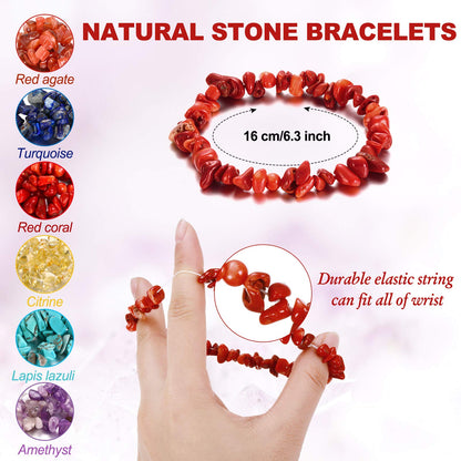 Hicarer 15 Pieces Natural Gemstone Bracelets Irregular Chips Beads Stretch Bracelets Spiritual Healing Chakra Crystal Jewelry for Women
