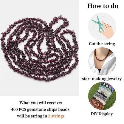 400pcs Natural Chip Stone Beads for Jewelry Making Garnet 5-8mm Irregular Gemstones Healing Crystal Loose Rocks Bead Hole Drilled for Ring Earrings Necklace Bracelet Making DIY Art Crafts