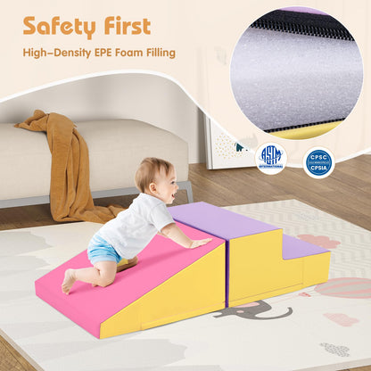 Costzon Climbing Toys for Toddlers, Soft Play Set for Crawling, Climbing, Sliding, Indoor Active Play, 2 PCS Foam Climbing Blocks for Infants Baby Kids (Rose+Yellow)