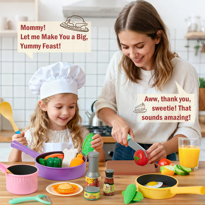 Lonico Pretend Play Kitchen Accessories for Toddlers 3-5, Play Food Sets for Kids Kitchen Toys with 5 Pots and Pans & Cooking Utensils & Toy Food, Birthday Gift for 3 4 5 Year Old Girls Boys
