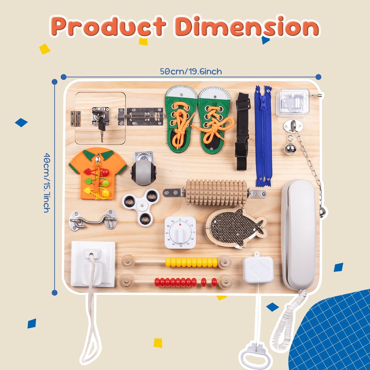 DigNew 20 Inch Large Montessori Busy Board, 18 in 1 Sensory Fidget Board with Stand, Premium Wooden Tactile Board, Busy Board for Travel Office Desk Decor & Gift