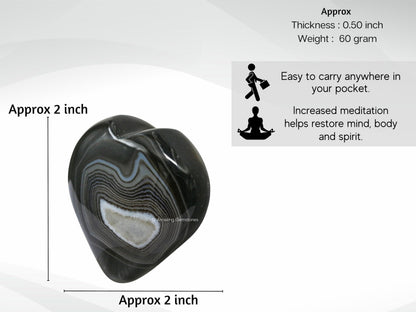 Amazing Gemstone Black Onyx Agate Crystal Heart Palm Stone - Pocket Massage Worry Stone for Natural Body Chakra Balancing, Reiki Healing and Crystal Grid