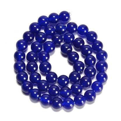 jodaying 10mm Sapphire Blue Dyed Jade Smooth Round Natural Gematone Loose Beads for Jewelry Making DIY Findings 1 Strand 15"