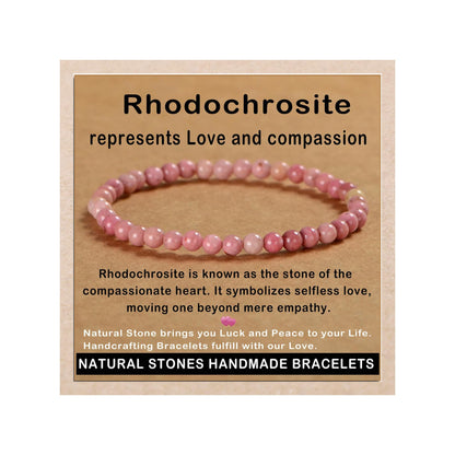 AD Beads Handmade Gemstone Stretch Elastic Bracelet Crystal Healing Reiki Nature's Beauty and Spiritual Essence Unisex (4mm, Rhodochrosite)
