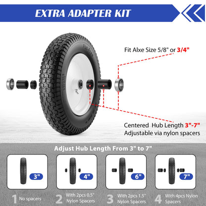 4.80/4.00-8 Tire, 14.5" Flat-free Solid Tire Wheels with 5/8" Axle Bore Hole, 3-7" Centered Hub, Universal Fit 4.80/4.00-8, 3.50/3.00-8, 4.00-6 Wheelbarrow Wheels(White, 1 Pack)