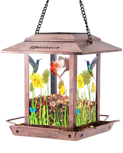 DesGully Solar Bird Feeders for Outdoors - 2.5 LBs Metal Wild Large & Small Bird Feeder for Outside Hanging, Gift Ideas for Avian Enthusiast Garden Yard Seeds (Chew-Proof, Weather Resistance)