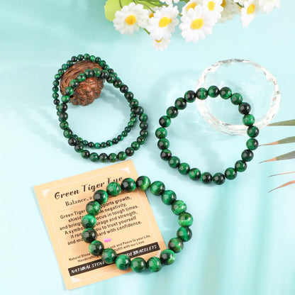 AD Beads 8mm Handmade Green Tiger Eye Elastic Bracelet – Natural Gemstone for Balance, and Clarity – Meditation, Yoga, Healing and Energy Gift for Men Women