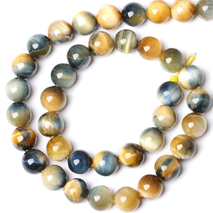 10MM Dream Blue Tiger Eye Stone Beads Natural Gemstone Round Loose Beads for Jewelry Making Bracelet Necklace 72pcs 2 Strands 32"