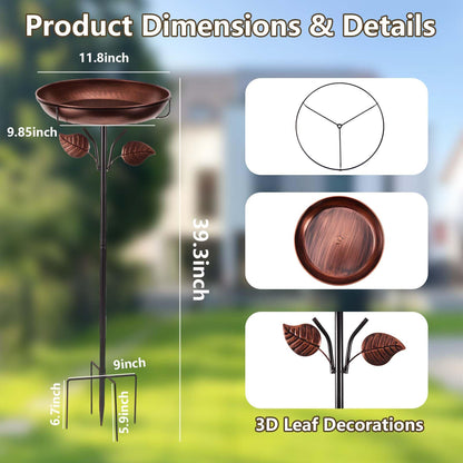 WITELIDA Metal Bird Bath for Outdoors, Weatherproof Detachable Bird Bath, Retro Bronze Garden Decor, 40 Inches Tall,Reinforced Bracket，Suitable for Gardens, Backyards, Patios, and Flower Beds