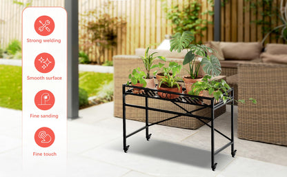 Zhongma Window Height Sturdy Metal Plant Stand with Wheels, 36.6 x 16 x 26.2 in High, Heavy Duty Succulent Shelf for Home Indoor and Outdoor, 220 LBS Capacity & Heavy Duty Construction