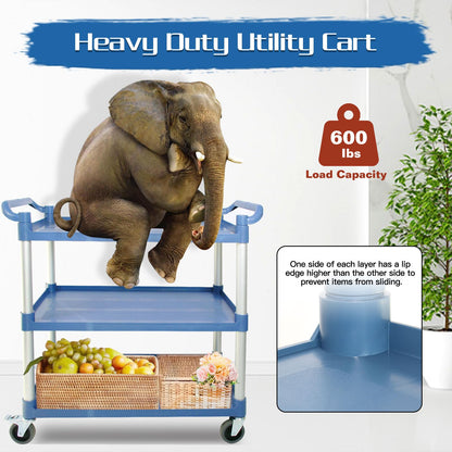Utility Carts with Wheels Large Size Rolling Cart with Wheels Heavy Duty 600 LBS Food Cart with Lockable Wheels and Hammer for Kitchen/Office/Warehouse, 39.5" D x 19.3" W x 39.5" H(Grey Large Size)