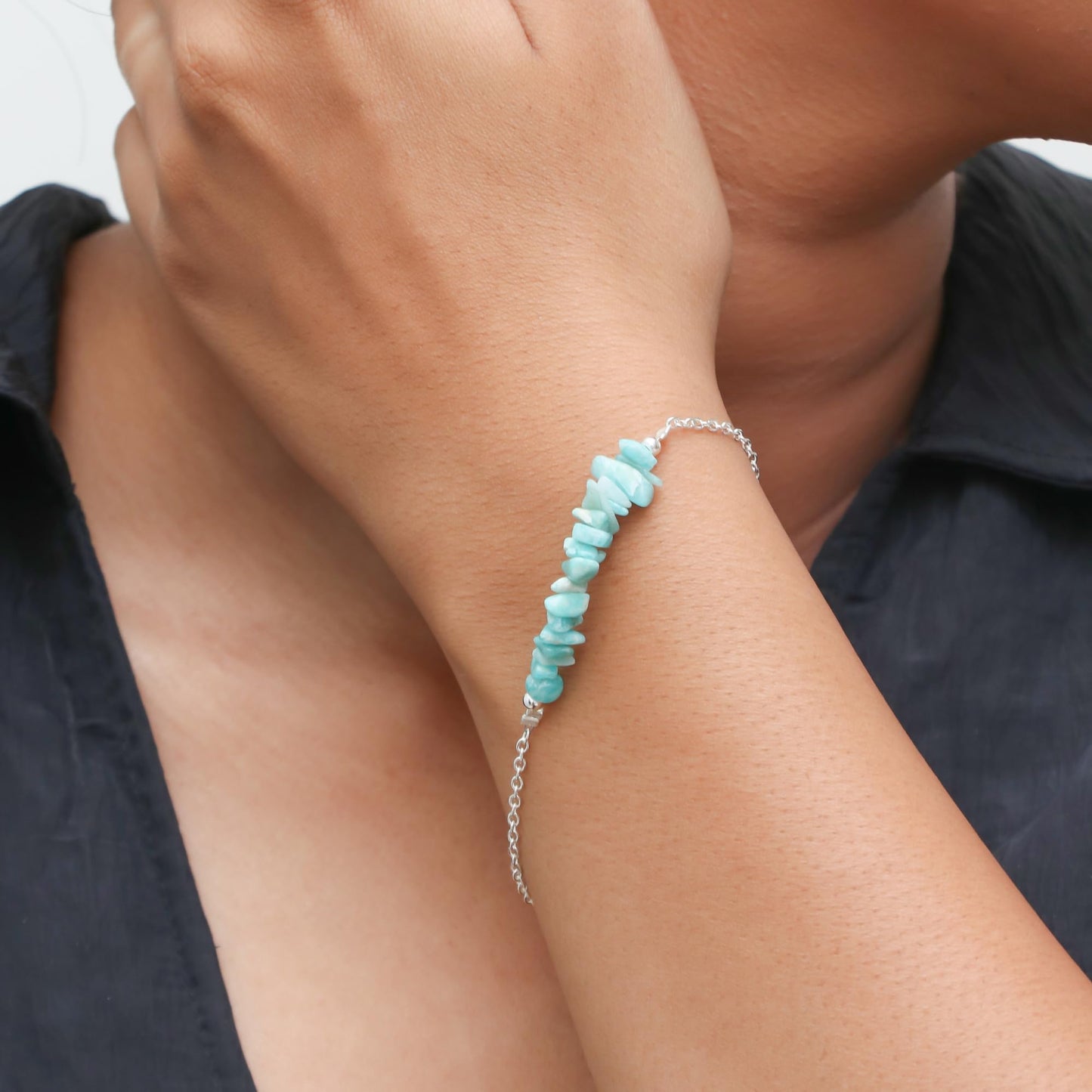 Gempires Natural Gemstone Chip Bar Bracelet for Women, Crystal Healing Bracelet, Multiple Gemstone Options, Adjustable Yellow Gold Plated Chain (7” + 1” Extender), Dainty Stackable Jewelry Gift for Her (Opal)