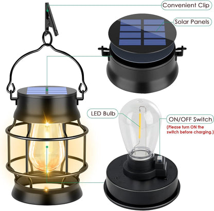 TomCare Solar Lanterns Lights Outdoor Waterproof 4 Pack Metal Hanging Solar Lights Lantern for Outdside Decorative Patio Porch Garden Lawn, Warm White