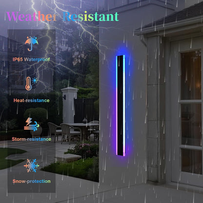 QueeuQ 2 Pack Modern RGB Outdoor Wall Lights for Patio,48 inch Long Outdoor LED Wall Lights,Dimmable LED Long Linear Exterior Lighting,Outside Linear Wall Light for Front Door,Garage,Enterway