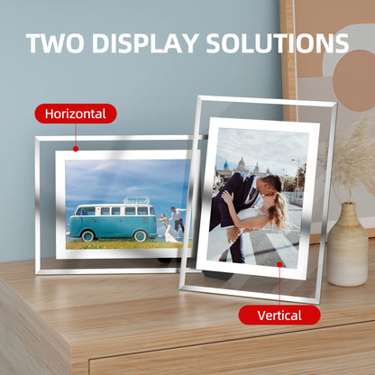 Komimaci 5x7 Picture Frames - Glass Photo Frame for Tabletop/Desktop Display, Horizontal/Vertical Orientation, Silver Finish