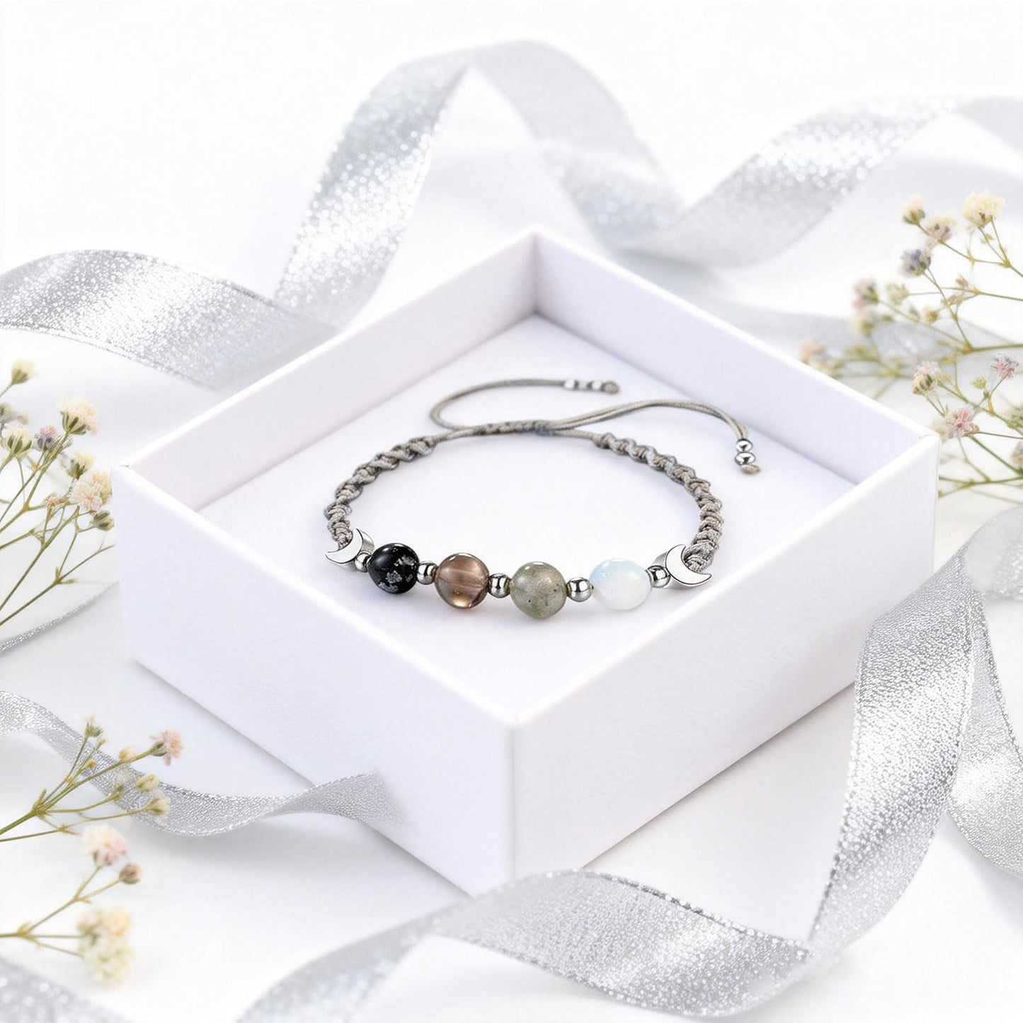 TACBSP Moon Phase Bracelet for Women Meditation Relaxation Crystal Bracelet Natural Moonstone Beaded Bracelets Crystal Healing Bracelet Friendship Jewelry Gift (A.)