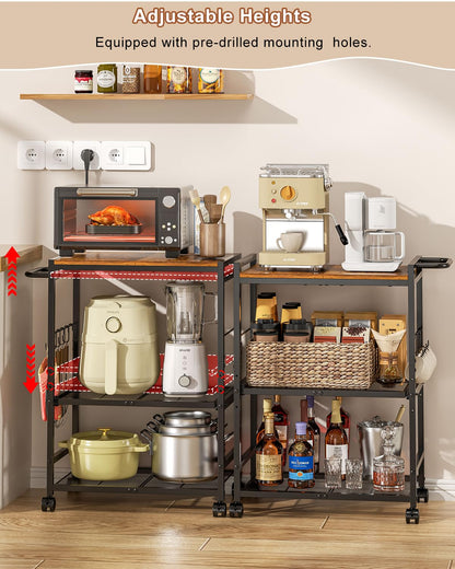 Feyejade Microwave Cart with Adjustable Shelves 3-Tier, Rolling Kitchen Cart with Push Handle, Microwave Stand with Storage, Small Utility Cart with Drawer Slider Shelf for Kitchen, Living Room