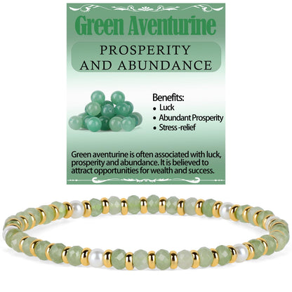 QOGIR Green Aventurine - Prosperity - 14K Gold Plated Beads Natural Gemstone Stretch Elastic Dainty Healing Beaded Bracelets Gifts 2x4mm