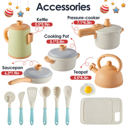 BUYGER Kids Play Kitchen Pots and Pans Set, Pretend Play Cooking Cookware Accessories Toys Utensils Playset for Toddlers Boys Girls Ages 3-5+ Years Old