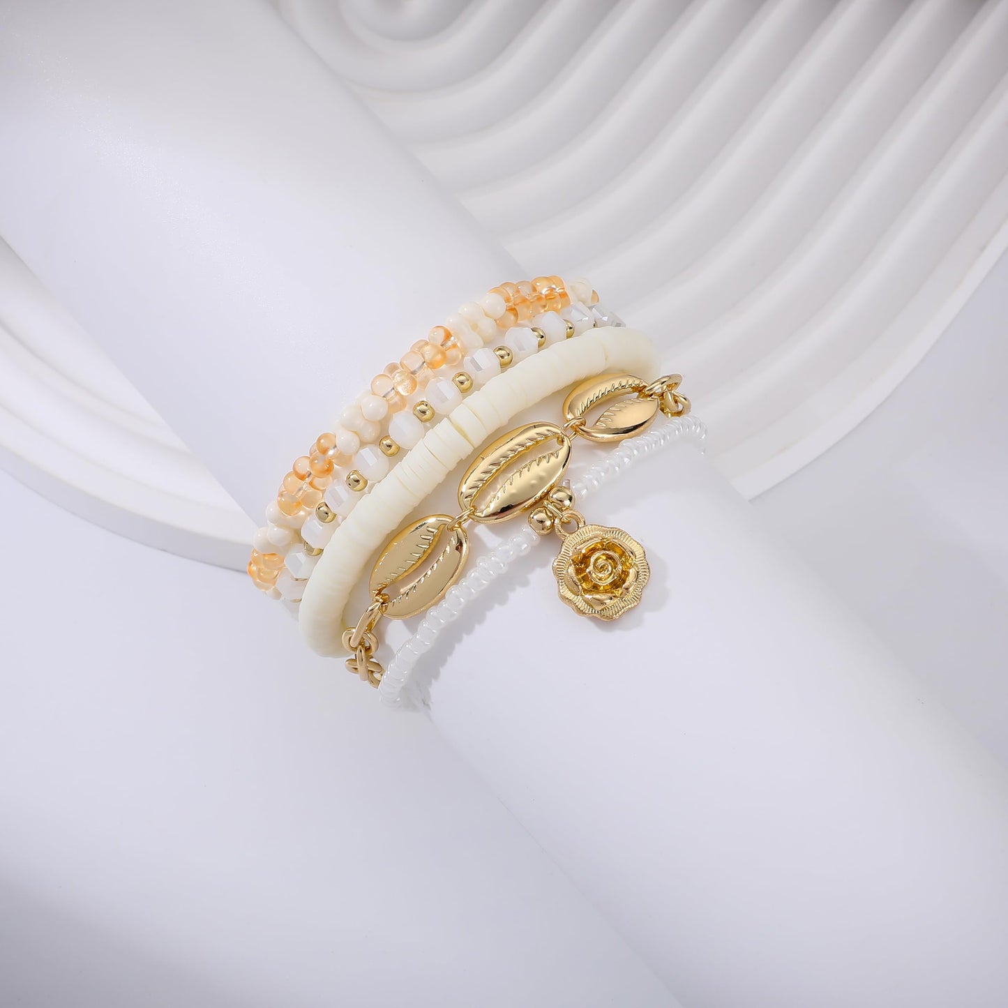 RISHEGAE Heishi Beaded Stretch Bracelets for Women Stackable Gold Polymer Clay Beads Bracelets Friendship Boho Summer Beach Bracelet Jewelry Set (E-Summer 1)