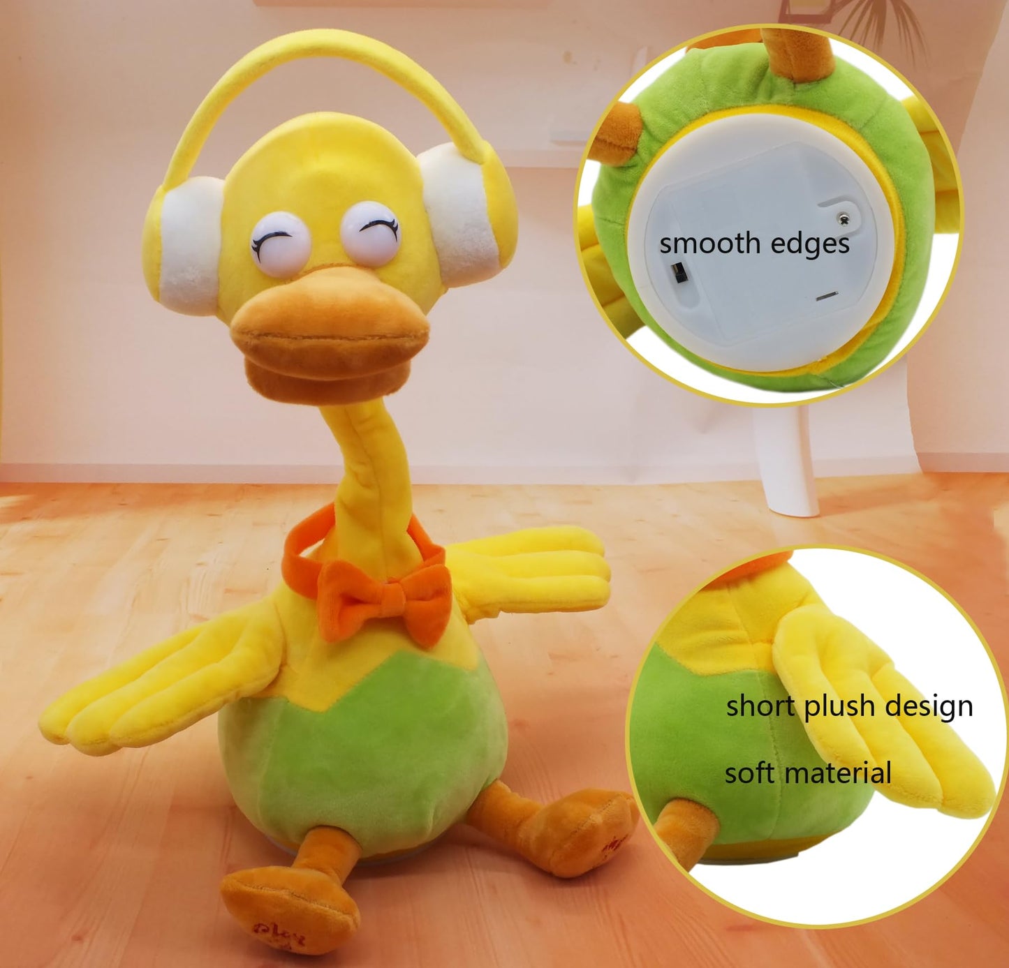 Vincilee Talking Duck, Repeat What You Say, Stuffed Animal Electric Plush Toy, Recording Plush & Interactive Toy, with Twisting Neck and Flapping Wings, for Kids Gift Toys（Headphone Duck Toy）.