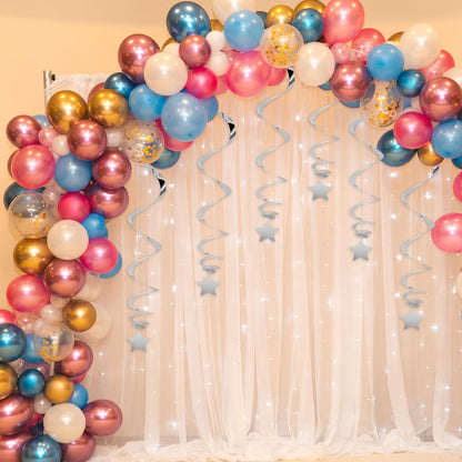 20 PCS Silver Hanging Stars for Ceiling, Silver Star Streamers Foil Swirls Party Decorations for Ceiling Graduation Wedding Baby Shower Party Supplies