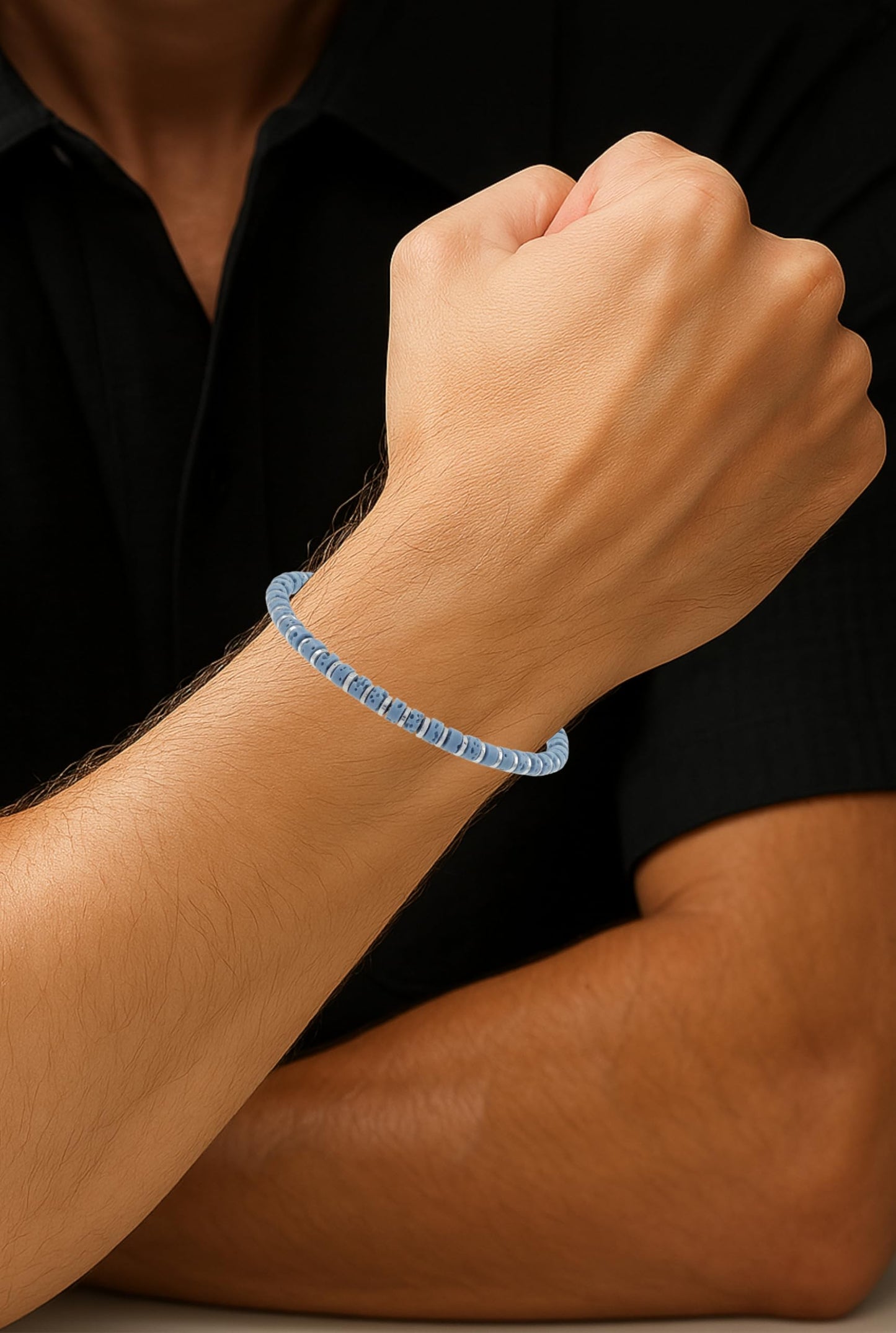 10:10 Beaded Bracelet for Men and Women – Natural Lava Gemstone Bracelet and Stainless Steel – Adjustable, Durable and Elegant – Made in Italy (Turquoise)