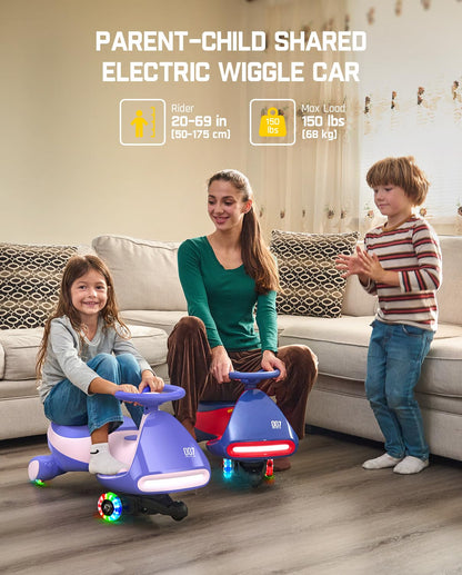 FanttikRide N7 Pro Electric Wiggle Car with Pedal, Rechargeable Battery, CyberWiggle, 2 in 1 Swing Car, 2 Speeds Max 4 Mph, Anti-Rollover, Flashing Wheels, Bluetooth, Ages 3+, 150 Lbs, Blue