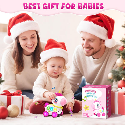 Toy for 1 Year Old Girl Gifts, Unicorn Baby Toys 6-12-18 Months, Musical Learning Toy, 1st Birthday Gift for 1 Year Old Girl Toys, Bilingual Educational Toy with Music & Light for Toddler