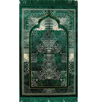Modefa Prayer Mat | Turkish Velvet Muslim Prayer Rug Muslim Prayer Mat Islam | Soft Beautiful Prayer Rug Janamaz Sajjadah with Car Hanger | Classic Elegant Swirl (Green)