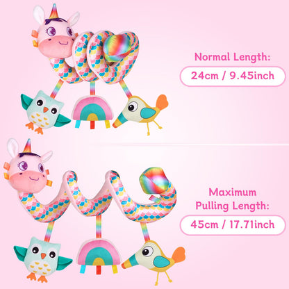 Car Seat Toys for Infants 0-6 months, Spiral Hanging Crib Stroller Activity Toys with Rattles, Baby Car Seat Accessories Toy for Developing Sensory & Motor Skills, Ideal Gift for Newborn Infant