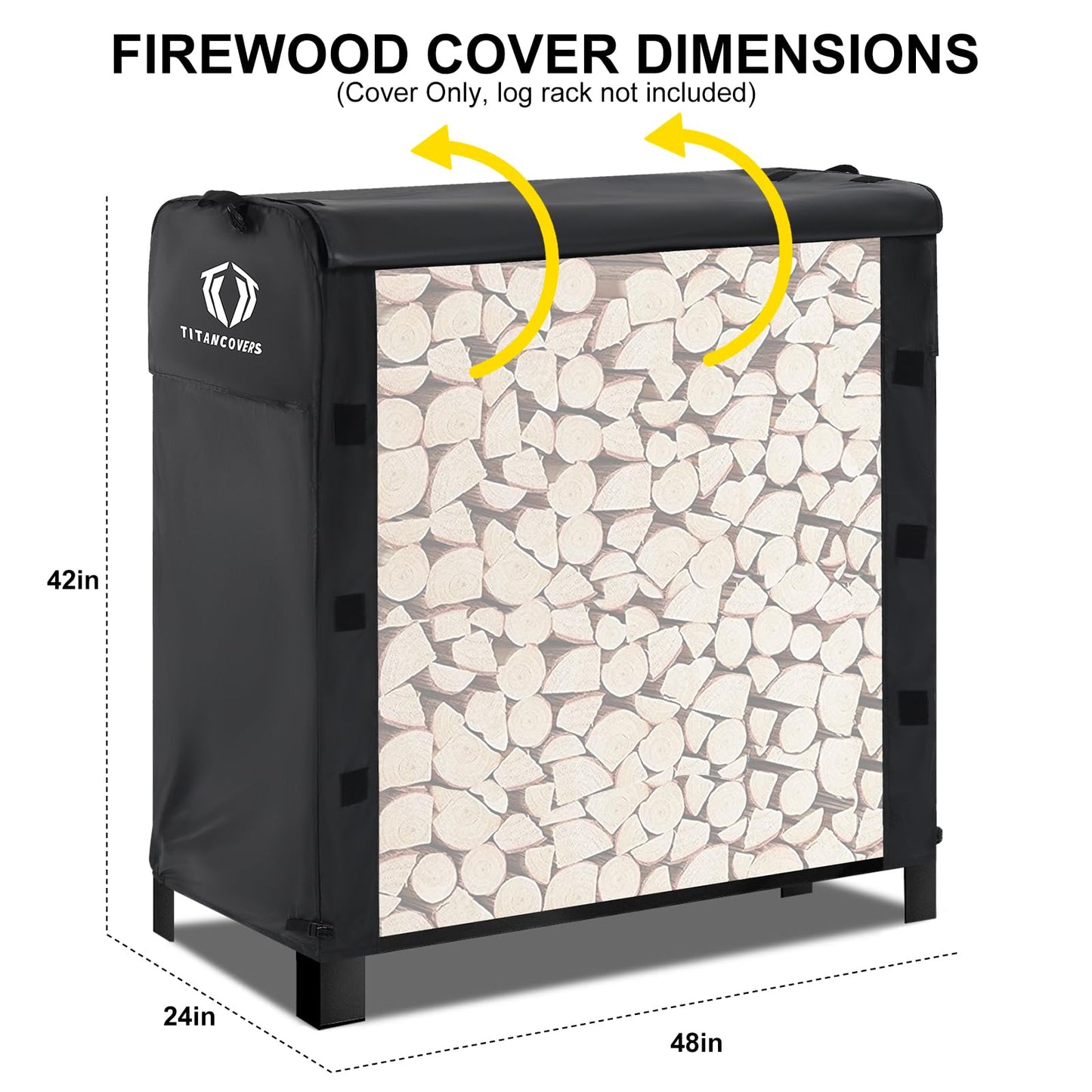TitanCovers 4ft Firewood Rack Cover, 600D Heavy Duty Oxford Log Rack Cover, Waterproof Windproof Sun-Proof Outdoor Wood Rack Covers (Rack Not Included)