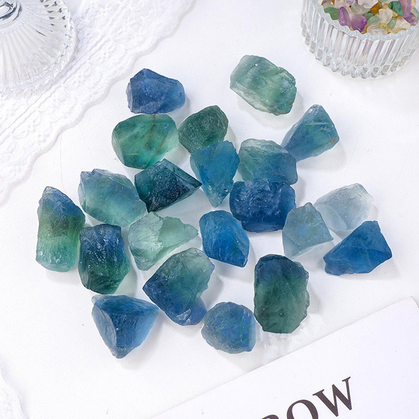 Blue Fluorite Raw Crystals Healing Crystals Natural Rough Stones 1.2-2" for Tumbling, Fountain Rocks, Yoga, Meditation, Polishin, Gift 9