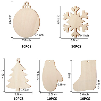 Boao 254 Pcs Christmas Wooden Ornaments 50 Pcs Unfinished DIY Crafts Slices Wood Christmas Tree Hanging Decoration with Bells Pom Poms Wiggle Eyes Marking Pens for DIY Xmas Decor
