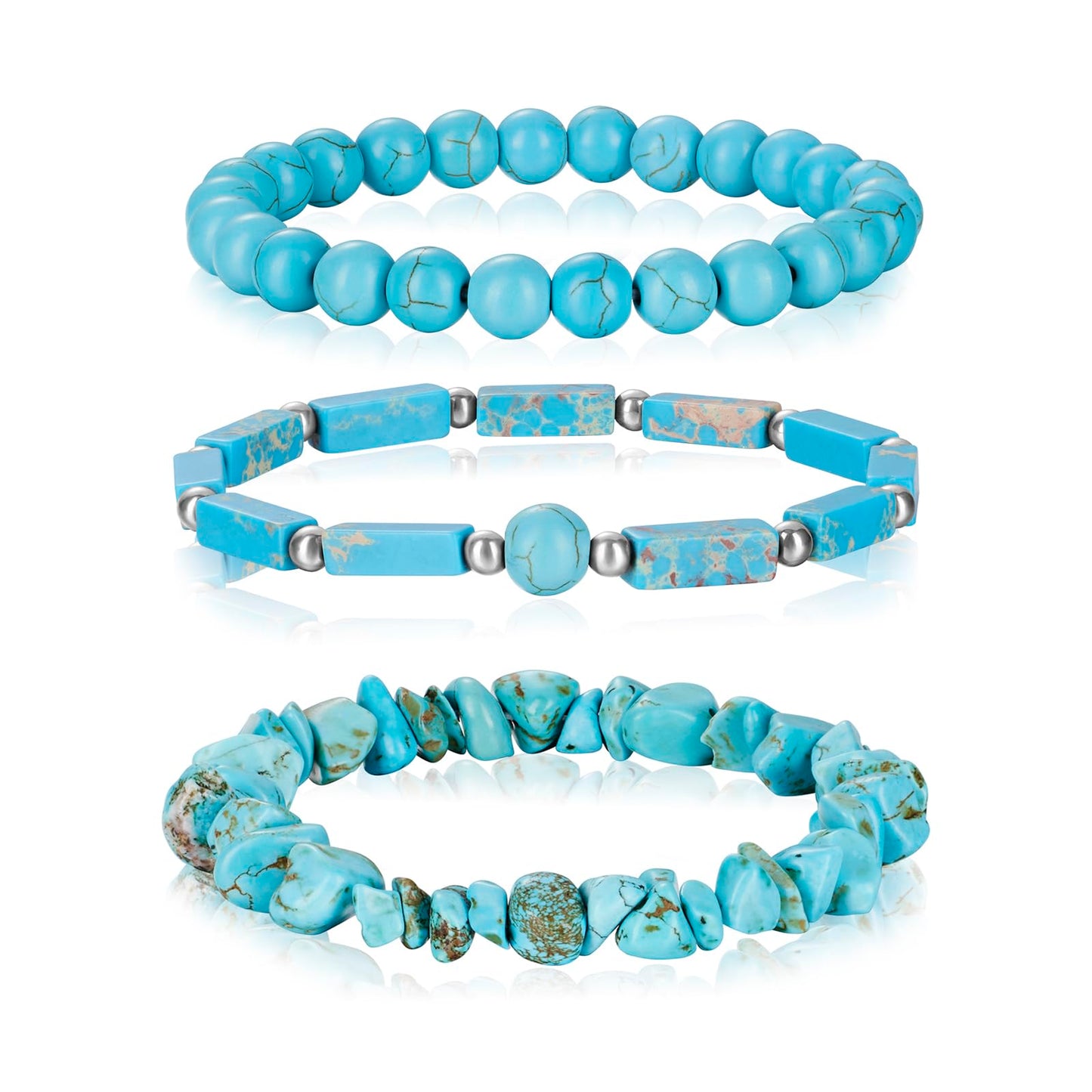 IVY TAILI 3Pcs Turquoise Bracelet for Women Boho Turquoise Bead Bracelet Natural Stone Beaded Stretch Bracelets Set Healing Crystal Bracelets Turquoise Jewelry for Women
