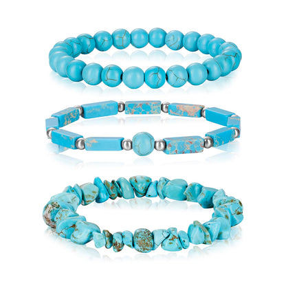 IVY TAILI 3Pcs Turquoise Bracelet for Women Boho Turquoise Bead Bracelet Natural Stone Beaded Stretch Bracelets Set Healing Crystal Bracelets Turquoise Jewelry for Women
