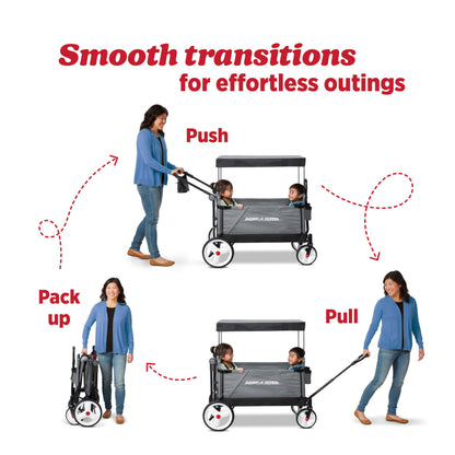 Radio Flyer City Luxe Stroll 'N Wagon, for Ages 1+, 3-in-1 Push or Pull, with Bench Mode, Easy Fold, UV Canopy, 5-Point Harnesses, Front Caster Wheels & 12" Rear Wheels, Stroller Wagon for Kids