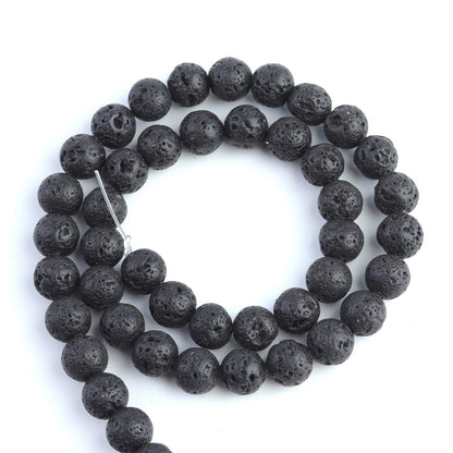 Filluck Natural Stone Beads 8mm Black Lava Polished Round Smooth Gemstone Beads for Jewelry Making 15 Inch(Black Lava,8mm)