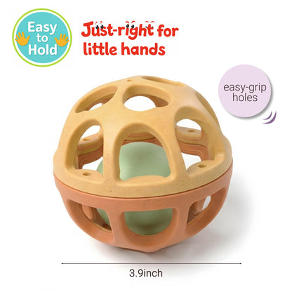 ROHSCE Sensory Rattle Balls Textured, Baby Teething Sensory Montessori Toys Soft Chew Toy with Rattles for Babies, Safe Wheat Straw Travle Toys, Developmental Newborn Baby Toys 6 to 12 Months, Yellow