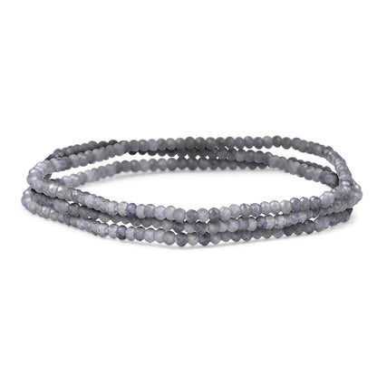 Bling Jewelry Genuine Natural Tiny Lolite Faceted Ombre Multicolor Petite Seed Caviar Rondelle Beads Blue Grey Stretch Bracelets For Women Teens Stackable Set of 3 Strands