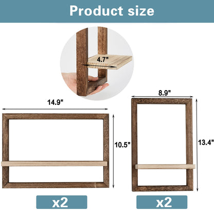 idee-home Floating Shelves for Wall, Rustic Square Hanging Floating Shelves Set of 4 Wood, Wall Decor Mounted Bathroom, Living Room, Kitchen Storage