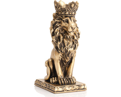 AMOIENSIS Retro Crown Lion Statue Home Decor Sculpture for Living Room, Office, 9 Inch Regal Figurine Strength Symbol Gift for Leos & Lion Enthusiasts