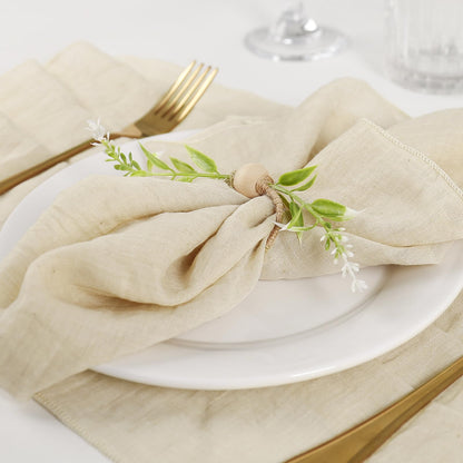 Getfitsoo Handmade Farmhouse Napkin Rings Set of 8, Eucalyptus Napkin Rings with Wooden Bead Greenery Leaves Rustic Napkins Holder for Easter Banquet Celebration, Wedding Parties Dinner Table Decor
