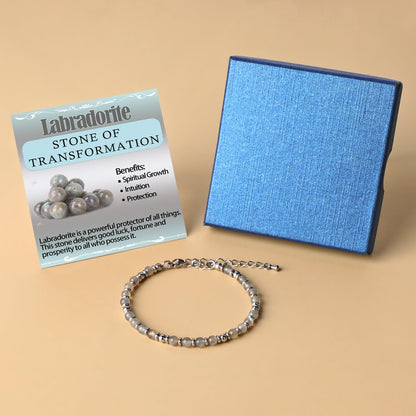 4mm Labradorite Tiny Beaded Bracelets For Women, Energy Gem Charm Jewelry Adjustable Bracelet Gifts for Mom, Daughter, Wife, Coworkers, Friends, Bestie