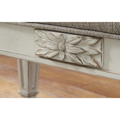 Signature Design by Ashley Realyn French Country Upholstered Tufted Accent Bench with Foam Cushion and Scrolled Arms, Wood Frame, 25.88" High, Antique White