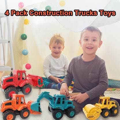 exinddea 4PCS Construction Toys,Friction Powered Construction Truck Toys Vehicles,Mini Construction Vehicles Toys Sand Truck Toys,Bulldozer Excavator Roller Truck Toys Gift for Kids Boys Girls