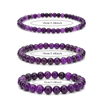 Risyfjew 4MM Handmade Amthyst Natural Gemstone Stretch Elastic Bracelet,PE Film Anti-oxidation Packaging Natural Stone Crystal Healing Power Energy Gifts for Adult