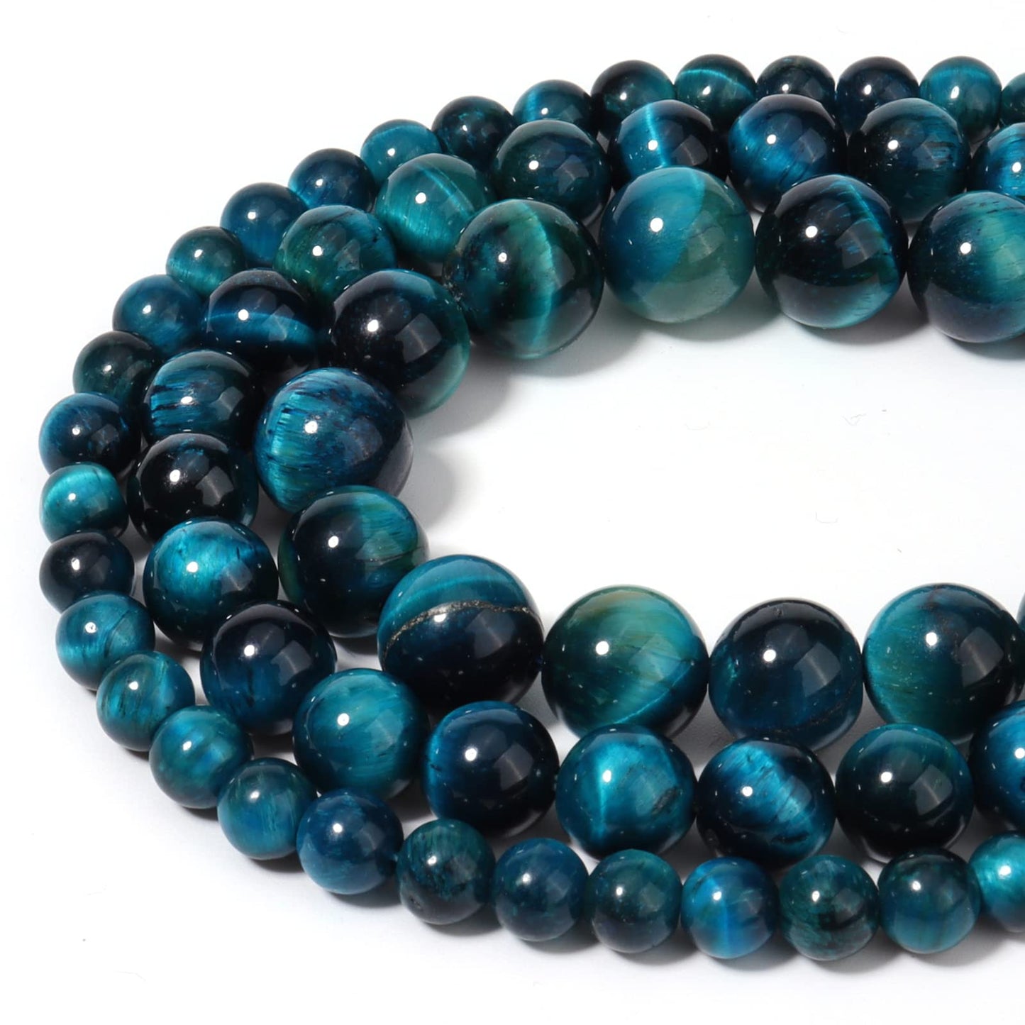 60pcs 6mm Natural Aquamarine Tiger Eye Gemstone Beads Energy Healing Crystal Round Loose Stone Beads for Jewelry Making, DIY Bracelets Necklaces